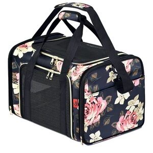 SupPets Floral Pet Carrier Small Dog Cat Travel Bag Mesh Sides